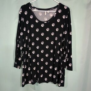Black Polka Dot Tunic Top Long Sleeve Flowy Casual Blouse